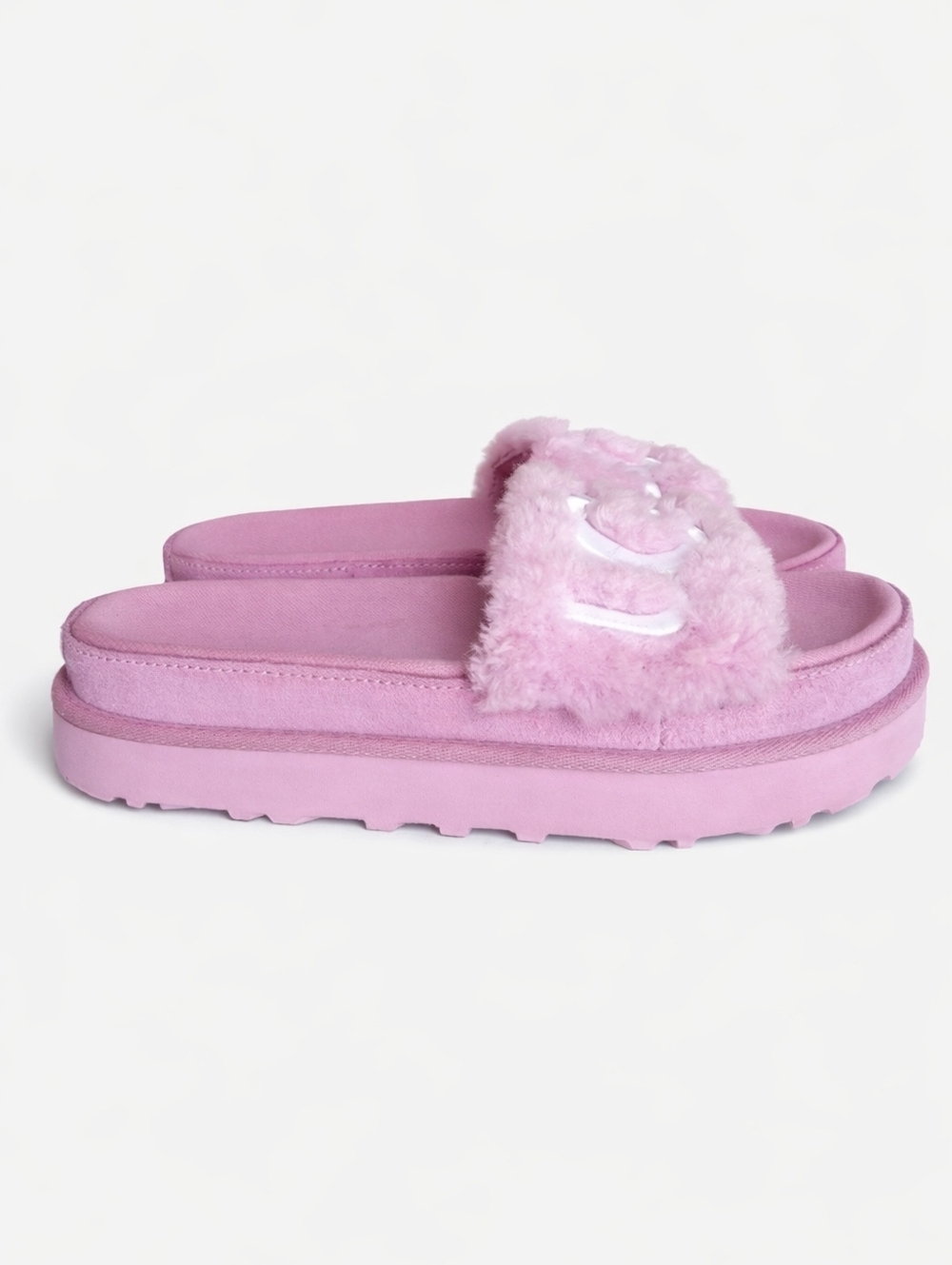 UGG Layton Pink Fluff Logo Slides Slippers Cozy Platform Sandals Size 7 - Picture 5 of 14